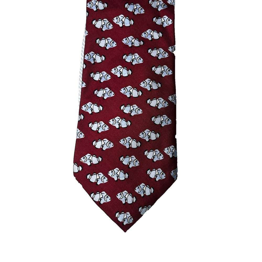 Vintage Tommy Hilfiger Silk Clown Fish Tie Burgundy and Blue Made in USA